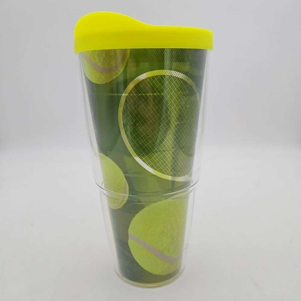 Tervis Tumbler 24 Oz Tennis Balls Racket Green Yellow EUC‎